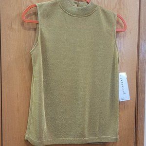 Gold Lurex Mock Turtleneck Sleeveless Top Size Med NWT